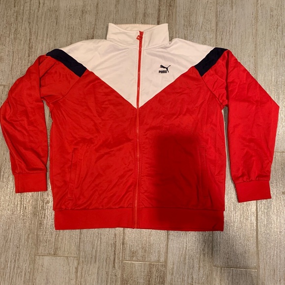 PUMA MCS 87 Track Jacket Mens 2XL Red White Black Full Zip Soccer Retro - Picture 2 of 7